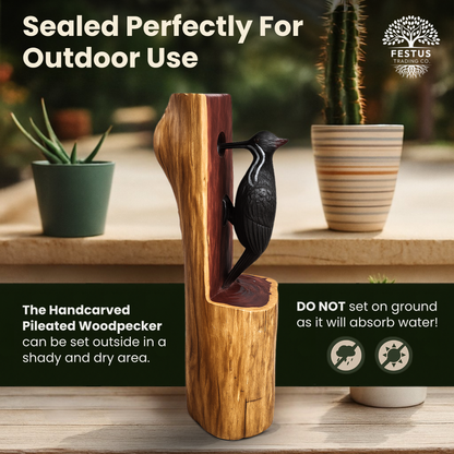 Pileated Woodpecker Chainsaw Carving – Rustic Handmade Cedar Woodpecker Statue – Wildlife Décor & Bird Lover Gift