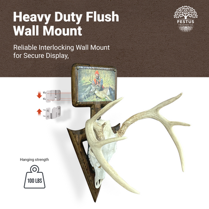 Rustic Arrowhead European Mount with 5x7 Wooden Picture Frame – Hunting Skull Hanger, Antler & Deer Mount Display, Made in USA