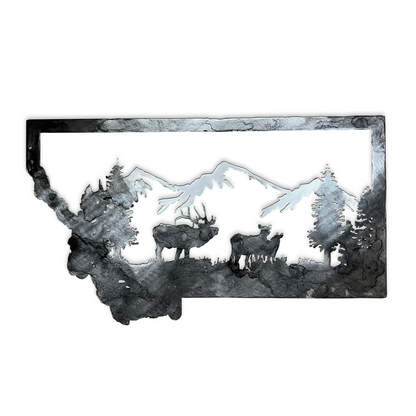 Montana Elk - Patina with 3 Elk Metal Art