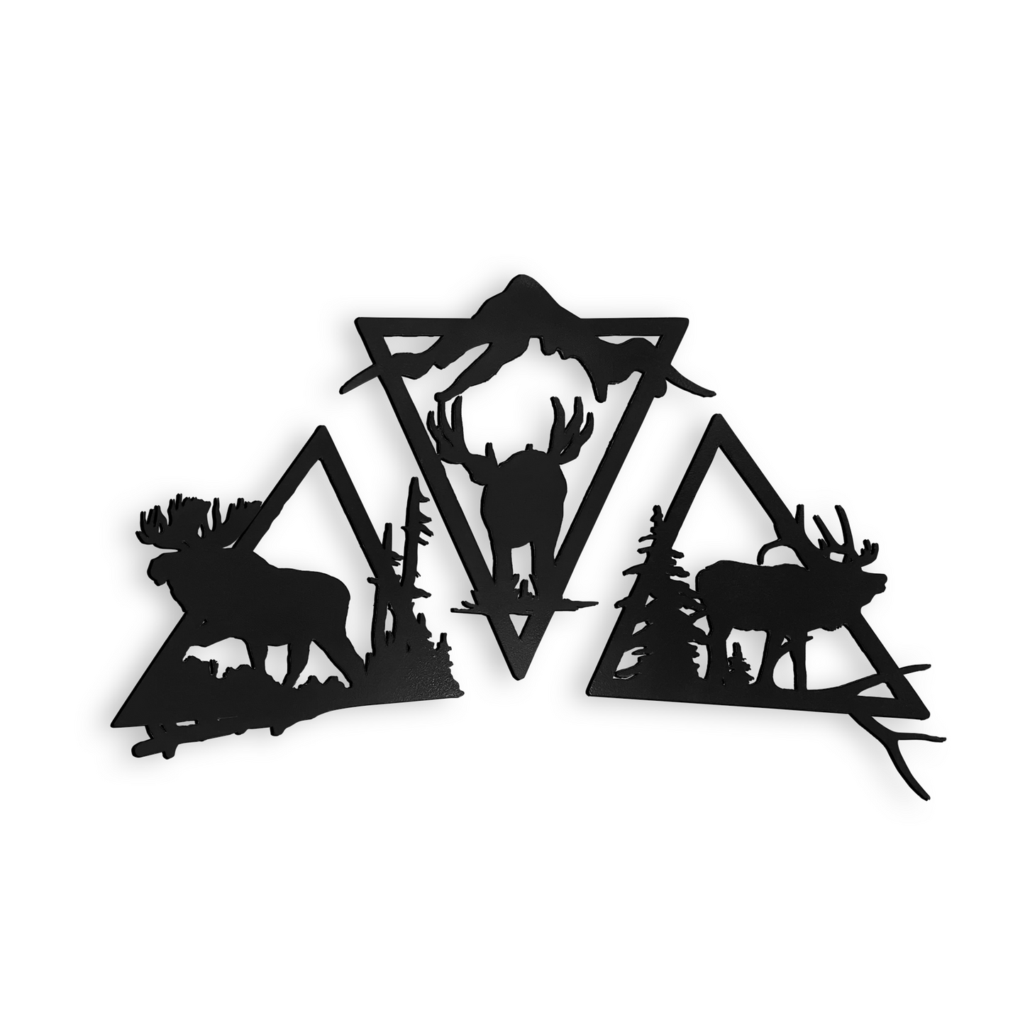 Wildlife Triangle Trio | Rustic Metal Wall Art with 3 Wildlife Scenes | Nature-Inspired Decorative Sculpture for Living Rooms, Cabins, and Offices