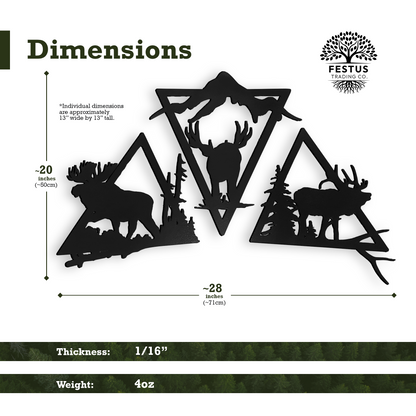 Wildlife Triangle Trio Metal Wall Art
