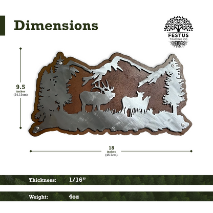 Rusty Elk & Mountain Scene Metal Wall Art