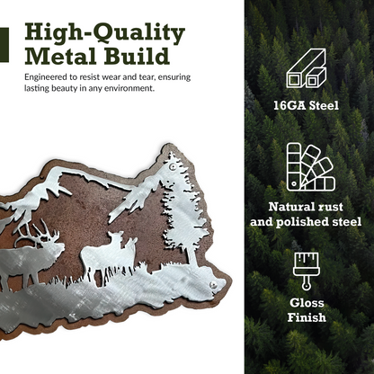 Rusty Elk & Mountain Scene Metal Wall Art