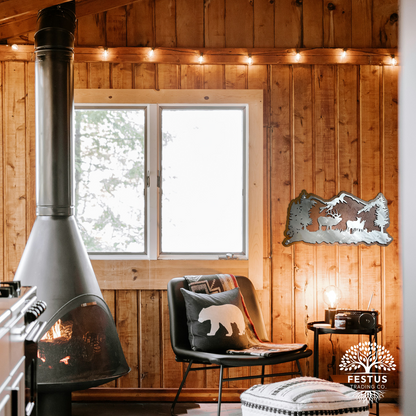 Rusty Elk & Mountain Scene Metal Wall Art