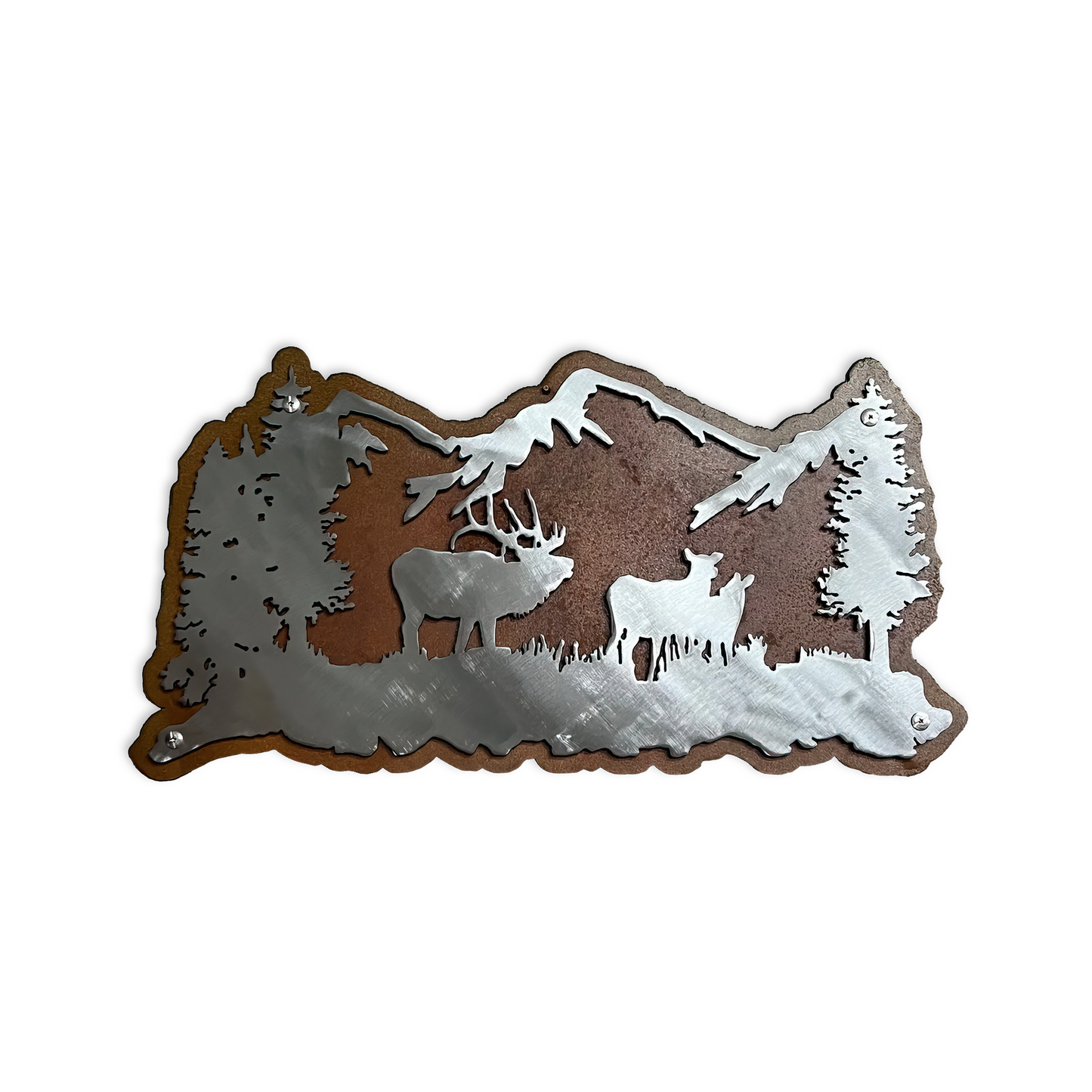 Rusty Elk and Mountain Scene | Rustic Metal Wall Art for Cabins, Living Rooms, and Offices | Nature-Inspired Décor