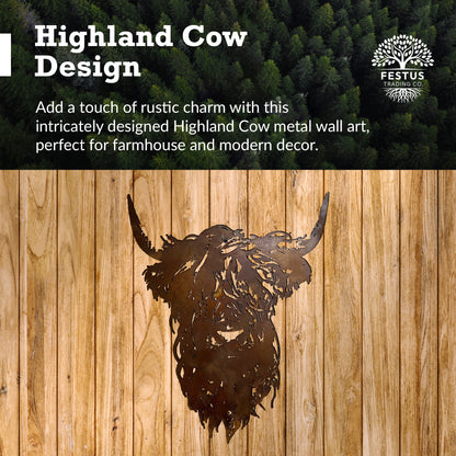 Highland Cow Metal Wall Art Sculpture