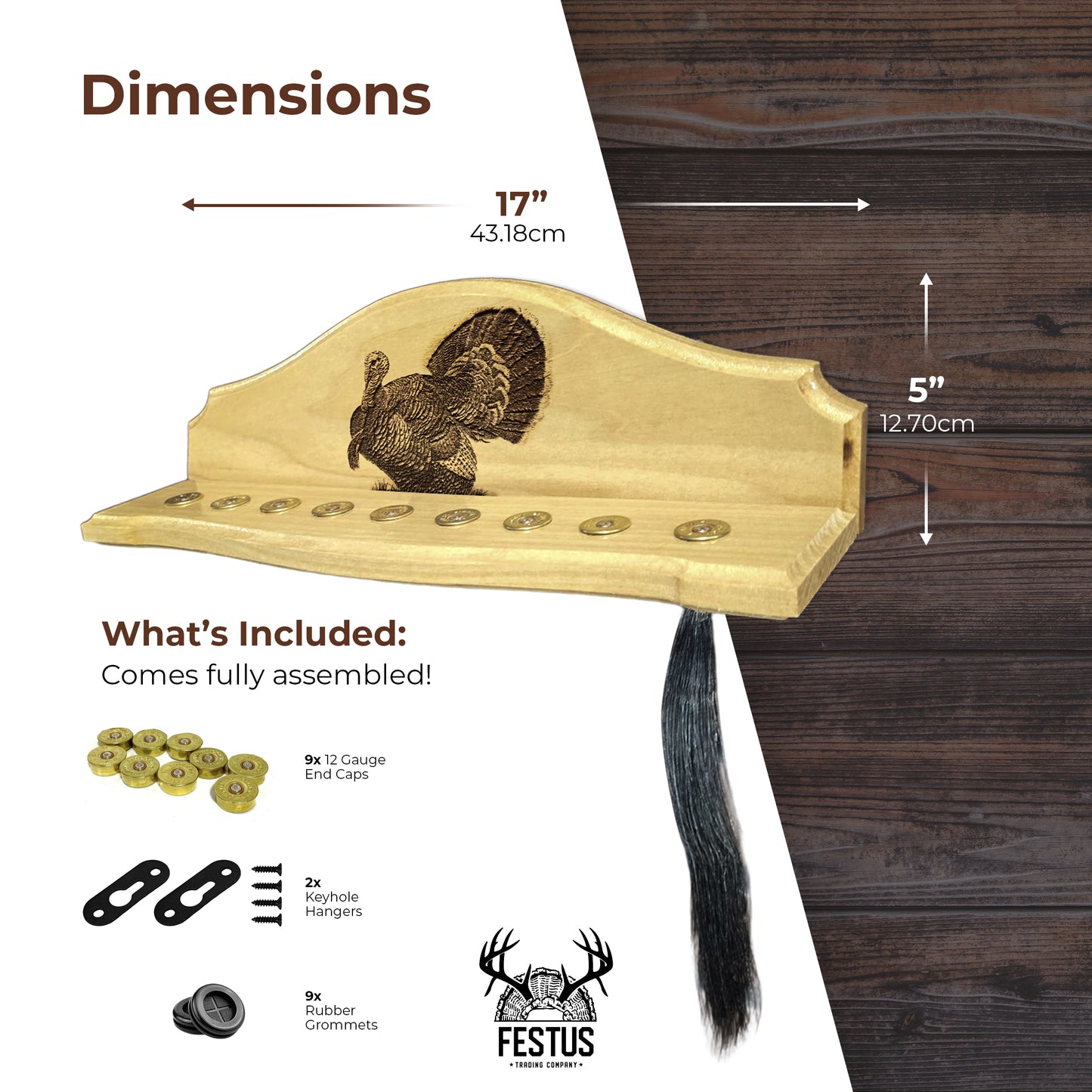 Turkey Beard Display & Mount Kit – Rustic Turkey Fan & Beard Mount Plaque, Perfect for Hunting Trophies, Home & Cabin Décor