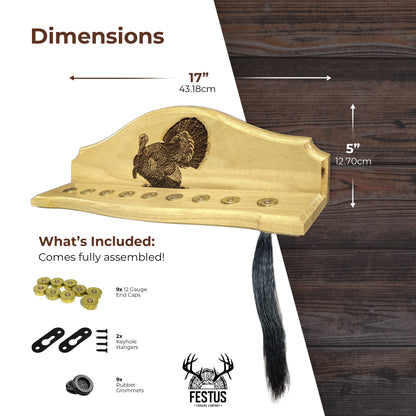 Turkey Beard Display & Mount Kit – Rustic Turkey Fan & Beard Mount Plaque, Perfect for Hunting Trophies, Home & Cabin Décor