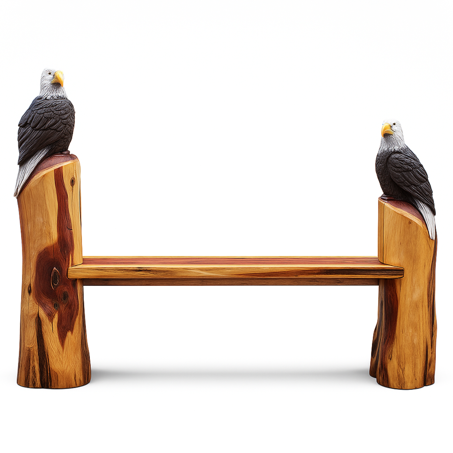 Double Eagle 6-Foot Cedar Bench – Handcrafted Wildlife Chainsaw Carving