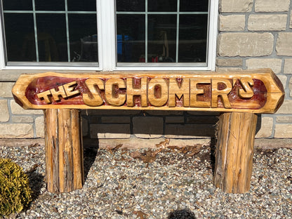 Custom Chainsaw-Carved Cedar Name Log