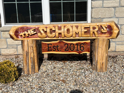 Custom Chainsaw-Carved Cedar Name Log