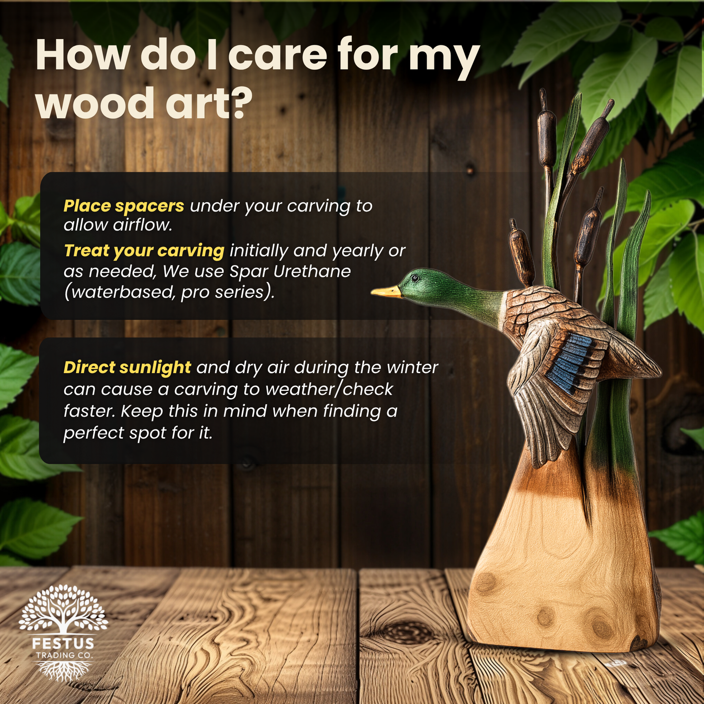 Flying Duck with Cottontail - Painted Mallard - Cedar Chainsaw Carving – Handcrafted Rustic Outdoor Décor for Garden, Porch & Patio – Free US Shipping