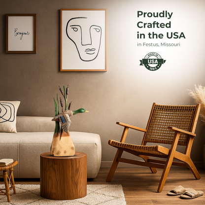 Flying Duck with Cottontail - Painted Mallard - Cedar Chainsaw Carving – Handcrafted Rustic Outdoor Décor for Garden, Porch & Patio – Free US Shipping