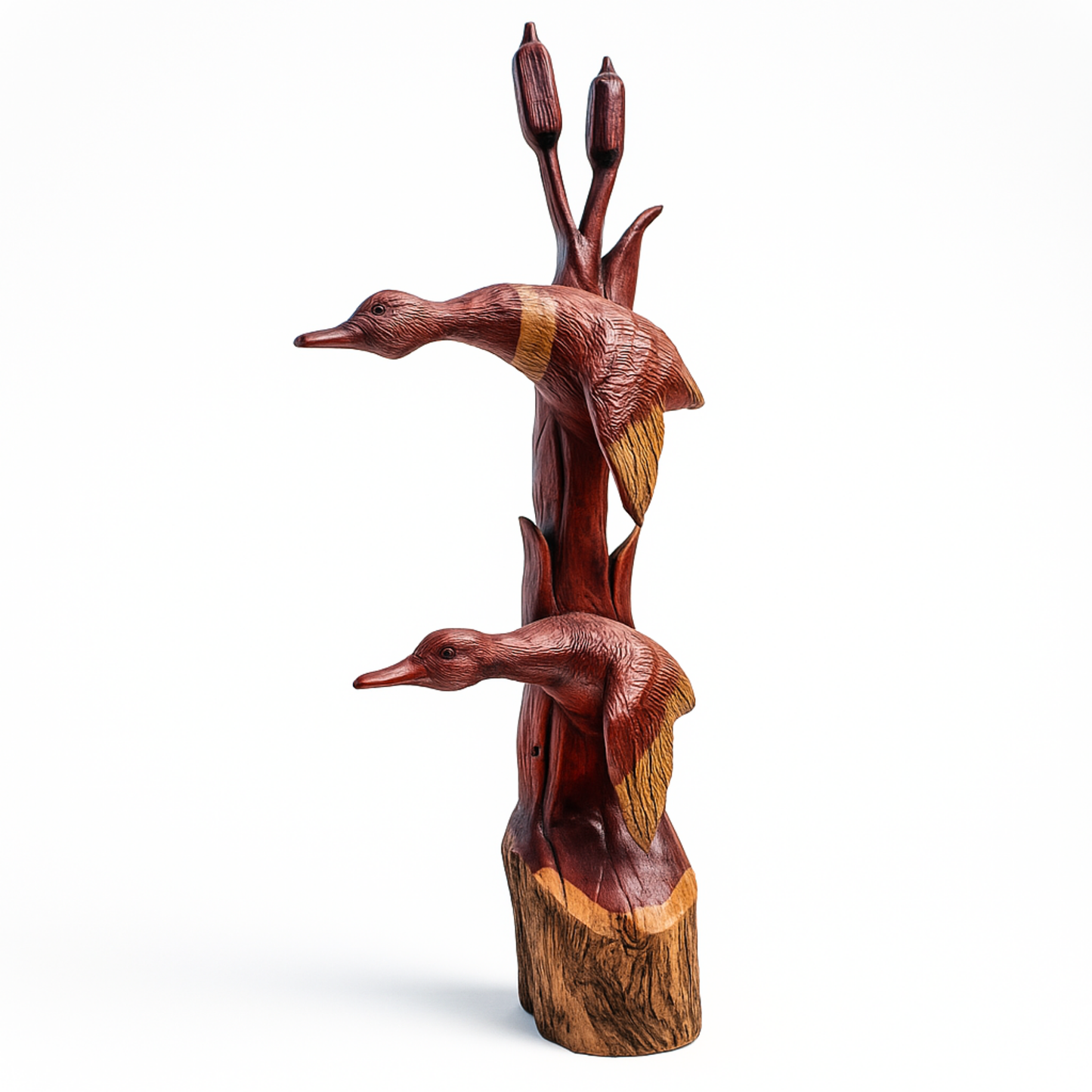 Double Duck with Cottontail Cedar Chainsaw Carving – Handcrafted Rustic Outdoor Décor for Garden, Porch & Patio – Free US Shipping