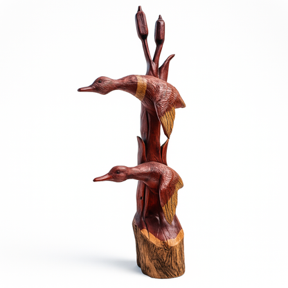 Double Duck with Cottontail Cedar Chainsaw Carving – Handcrafted Rustic Outdoor Décor for Garden, Porch & Patio – Free US Shipping