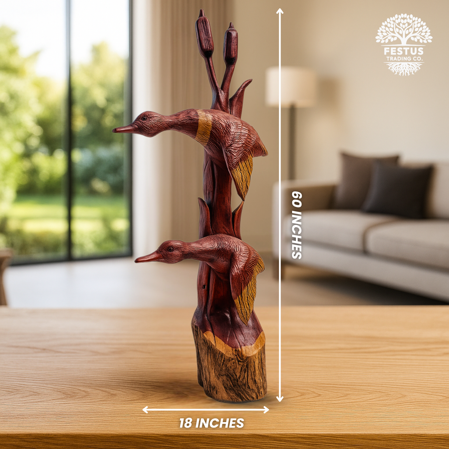 Double Duck with Cottontail Cedar Chainsaw Carving – Handcrafted Rustic Outdoor Décor for Garden, Porch & Patio – Free US Shipping