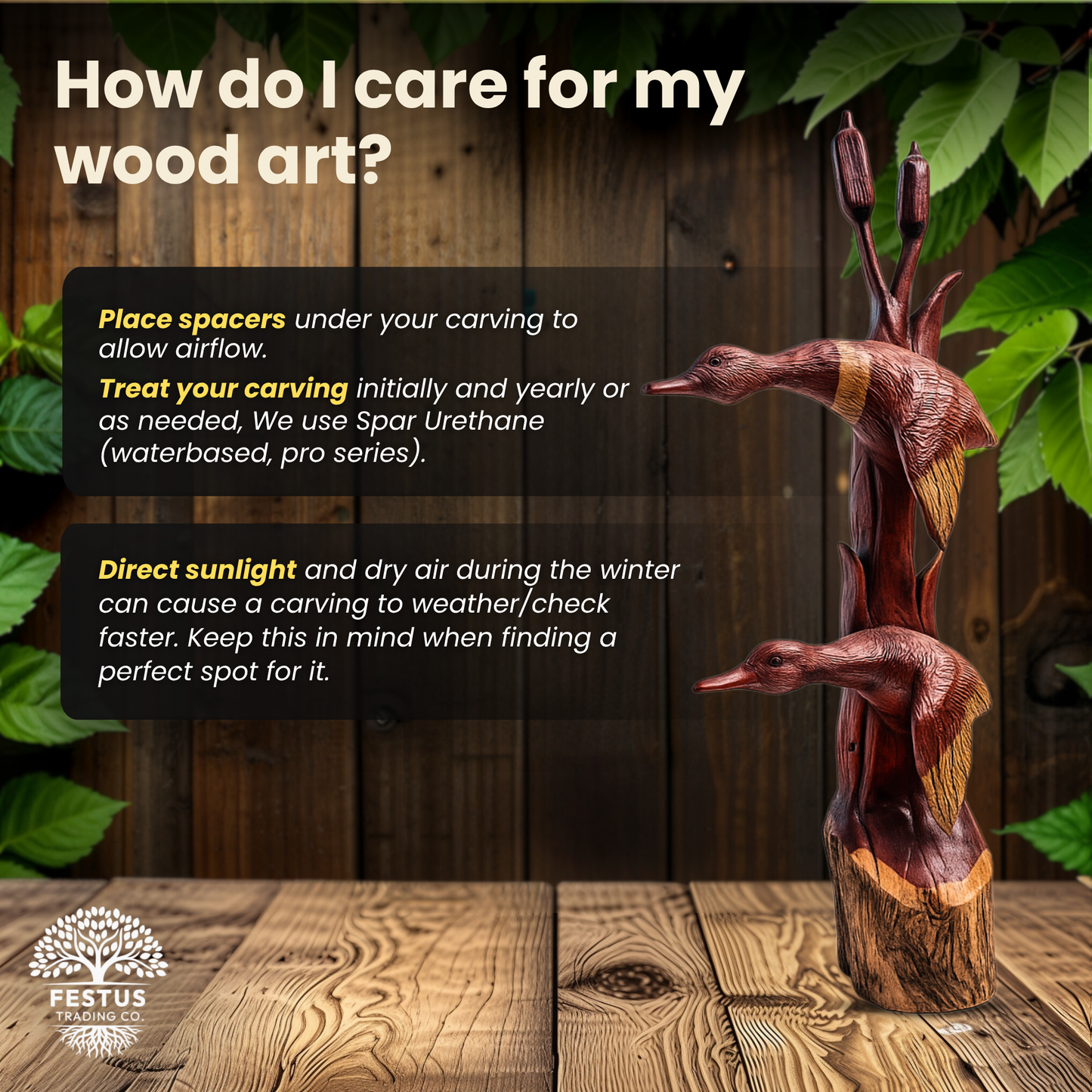 Double Duck with Cottontail Cedar Chainsaw Carving – Handcrafted Rustic Outdoor Décor for Garden, Porch & Patio – Free US Shipping