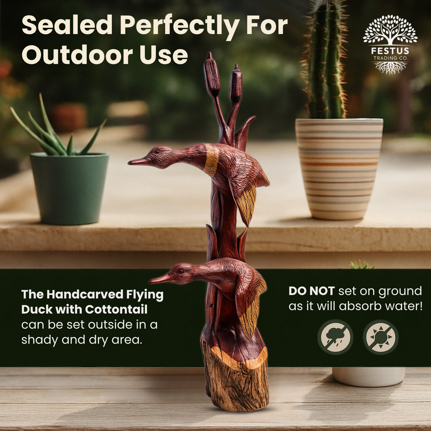 Double Duck with Cottontail Cedar Chainsaw Carving – Handcrafted Rustic Outdoor Décor for Garden, Porch & Patio – Free US Shipping