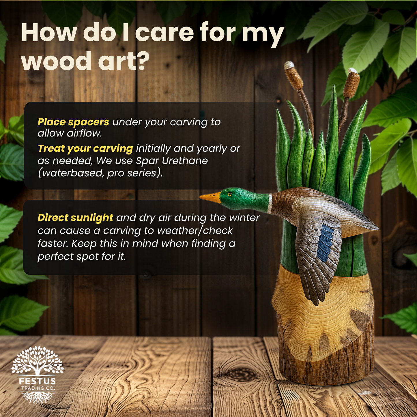 Flying Duck with Cottontail - Clear Coated - Cedar Chainsaw Carving – Handcrafted Rustic Outdoor Décor for Garden, Porch & Patio – Free US Shipping