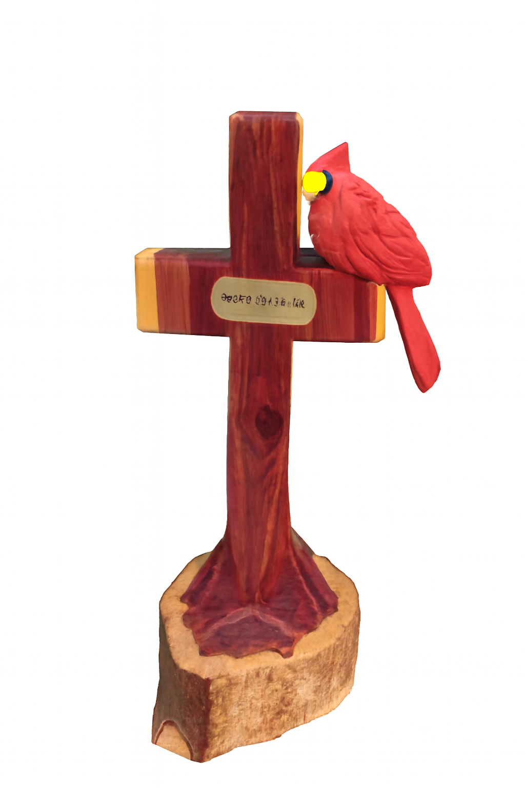 One/Two Cedar Cardinals on a Cross – Handmade Chainsaw Carving with Personalized Nameplate | Rustic Outdoor Décor & Memorial Art