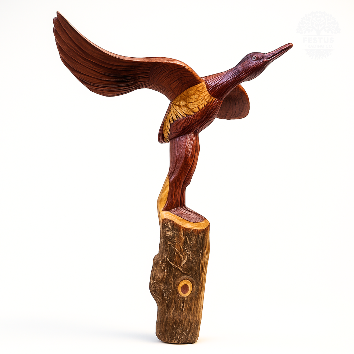 Landing Duck Cedar Chainsaw Carving – Handcrafted Rustic Outdoor Décor for Garden, Porch & Patio – Free US Shipping