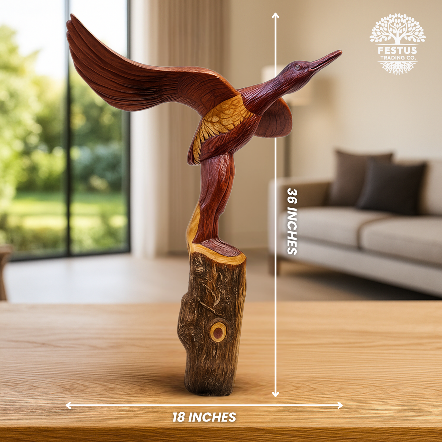 Landing Duck Cedar Chainsaw Carving – Handcrafted Rustic Outdoor Décor for Garden, Porch & Patio – Free US Shipping