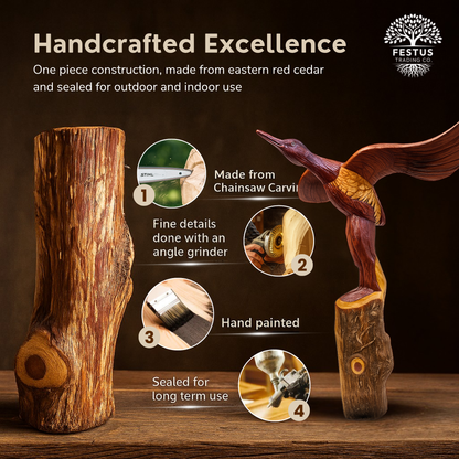 Landing Duck Cedar Chainsaw Carving – Handcrafted Rustic Outdoor Décor for Garden, Porch & Patio – Free US Shipping