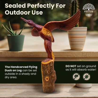 Landing Duck Cedar Chainsaw Carving – Handcrafted Rustic Outdoor Décor for Garden, Porch & Patio – Free US Shipping