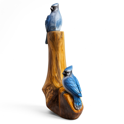 Handcarved Cedar Double Birds on Perch – Custom Chainsaw Carving – Rustic Wildlife Décor – Cardinal, Owl, Blue Jay, or Eagle Sculpture