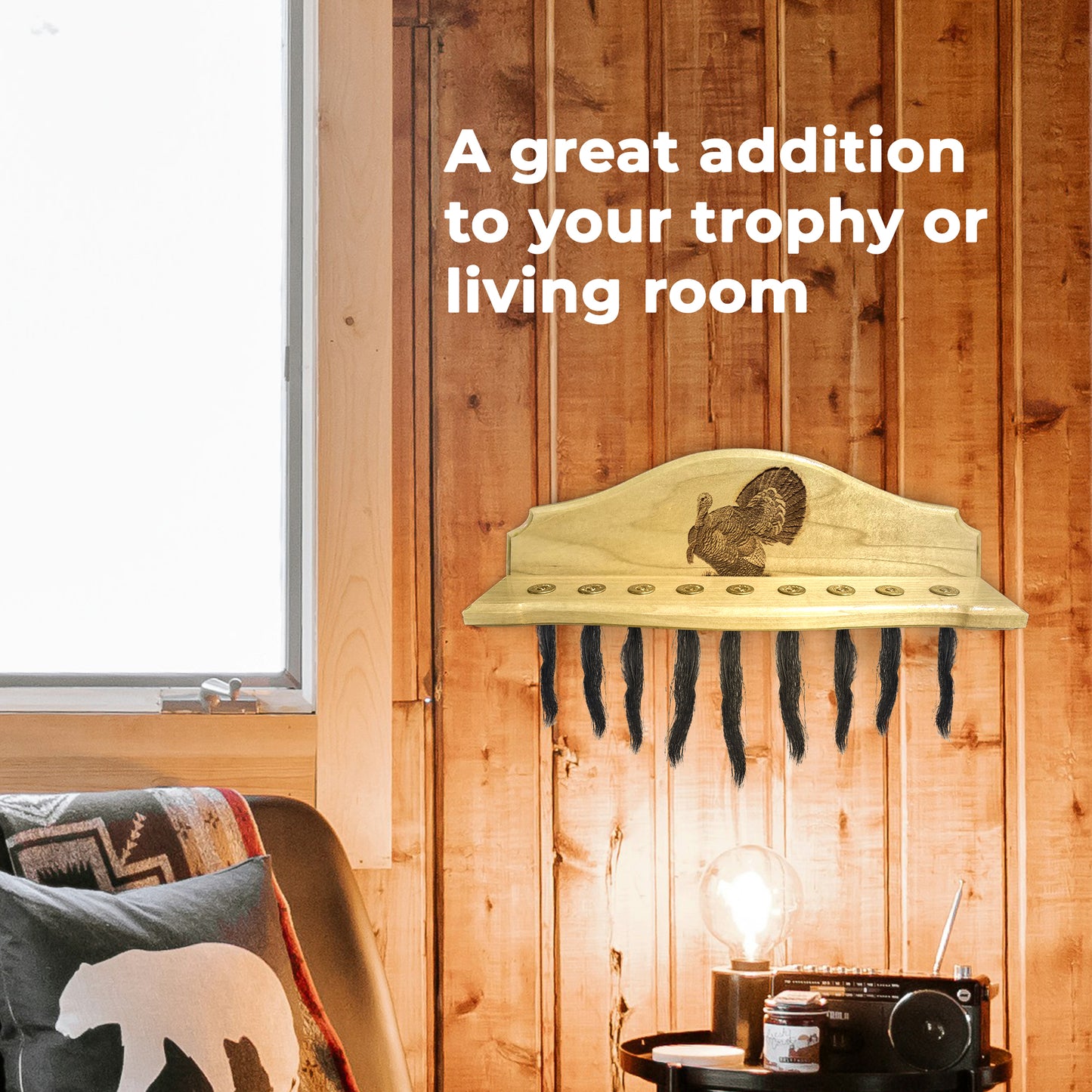 Turkey Beard Display & Mount Kit – Rustic Turkey Fan & Beard Mount Plaque, Perfect for Hunting Trophies, Home & Cabin Décor