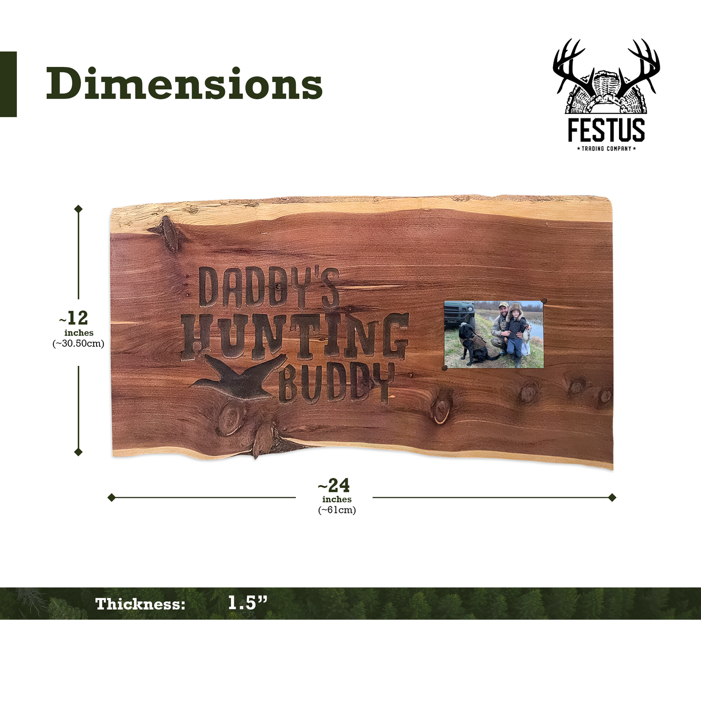 Handmade Cedar Wood Sign – “Daddy’s Hunting Buddy” Rustic Wall Décor with Deer Silhouette & Single or Double 4x6 Frames | Personalized Gift