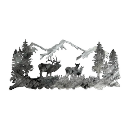 Mountain Scene with Elk Sign Metal Art