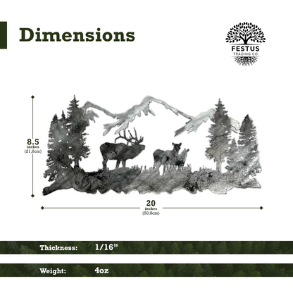 Mountain Scene with Elk Sign Metal Art