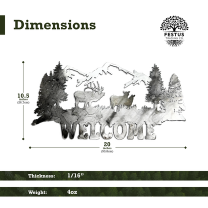 Mountain Scene with Elk Welcome Sign Art