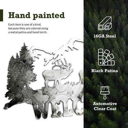 Mountain Scene with Elk Welcome Sign Art