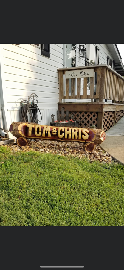 Custom Chainsaw-Carved Cedar Name Log