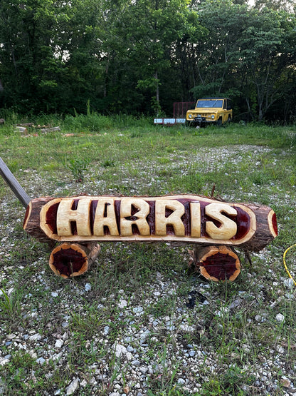 Custom Chainsaw-Carved Cedar Name Log