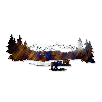 Mountain Metal Wall Art with Elk – Nature