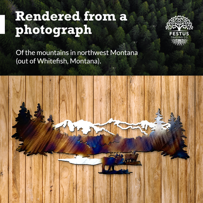 Mountain Metal Wall Art with Elk – Nature