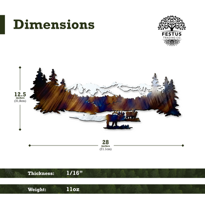 Mountain Metal Wall Art with Elk – Nature