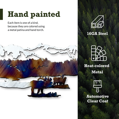 Mountain Metal Wall Art with Elk – Nature