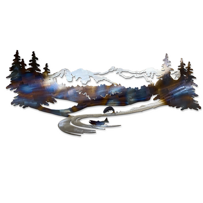 Mountain Metal Art with Fish – Nature Decor
