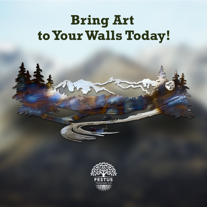 Mountain Metal Art with Fish – Nature Decor