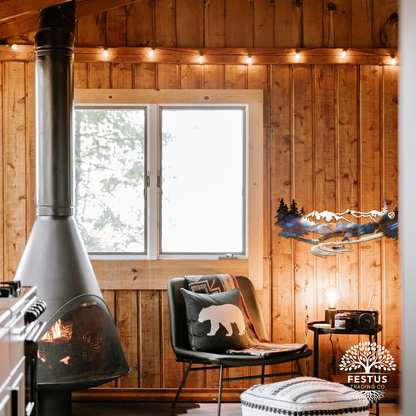 Mountain Metal Art with Fish – Nature Decor