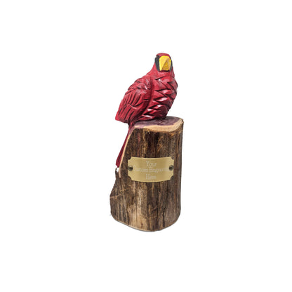 Hand-Carved Red Cardinal Bird with Custom Engraved Nameplate – Wooden Memorial Figurine for Farmhouse & Outdoor Décor – Made in USA