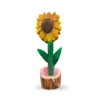 Chainsaw Carved Sunflower | Hand-Painted Cedar Flower | Rustic Wildlife Décor