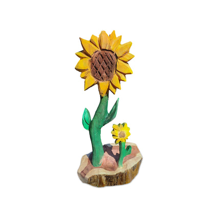 Chainsaw Carved Sunflower | Hand-Painted Cedar Flower | Rustic Wildlife Décor