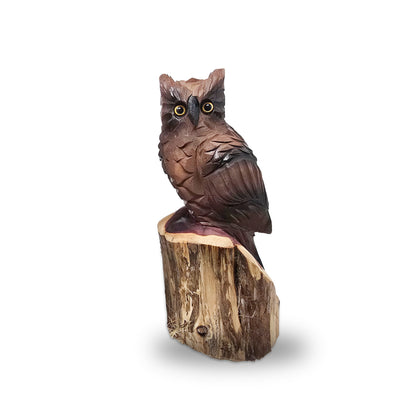 Chainsaw Carved Owl | Hand-Painted Cedar Bird | Rustic Wildlife Décor