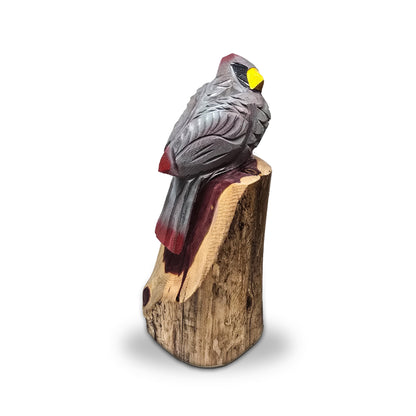 Hand-Carved Cedar Cardinal – Chainsaw Carved Wooden Bird Sculpture