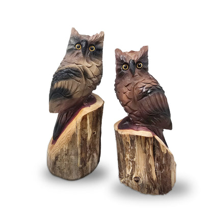 Chainsaw Carved Owl | Hand-Painted Cedar Bird | Rustic Wildlife Décor